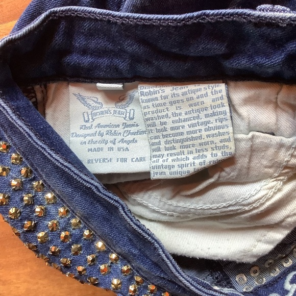 Robin's Jean size 26 mottled wash gold sequin accent skinny jeans - Picture 4 of 10